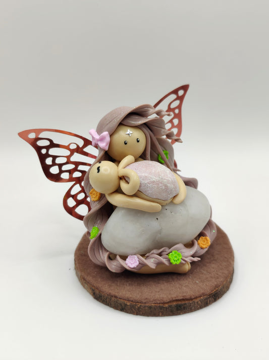 Maman fée et son bébé - Opale rose et quartz rose