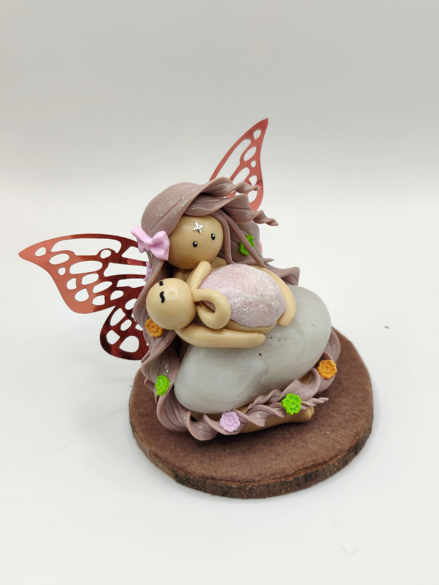 Maman fée et son bébé - Opale rose et quartz rose