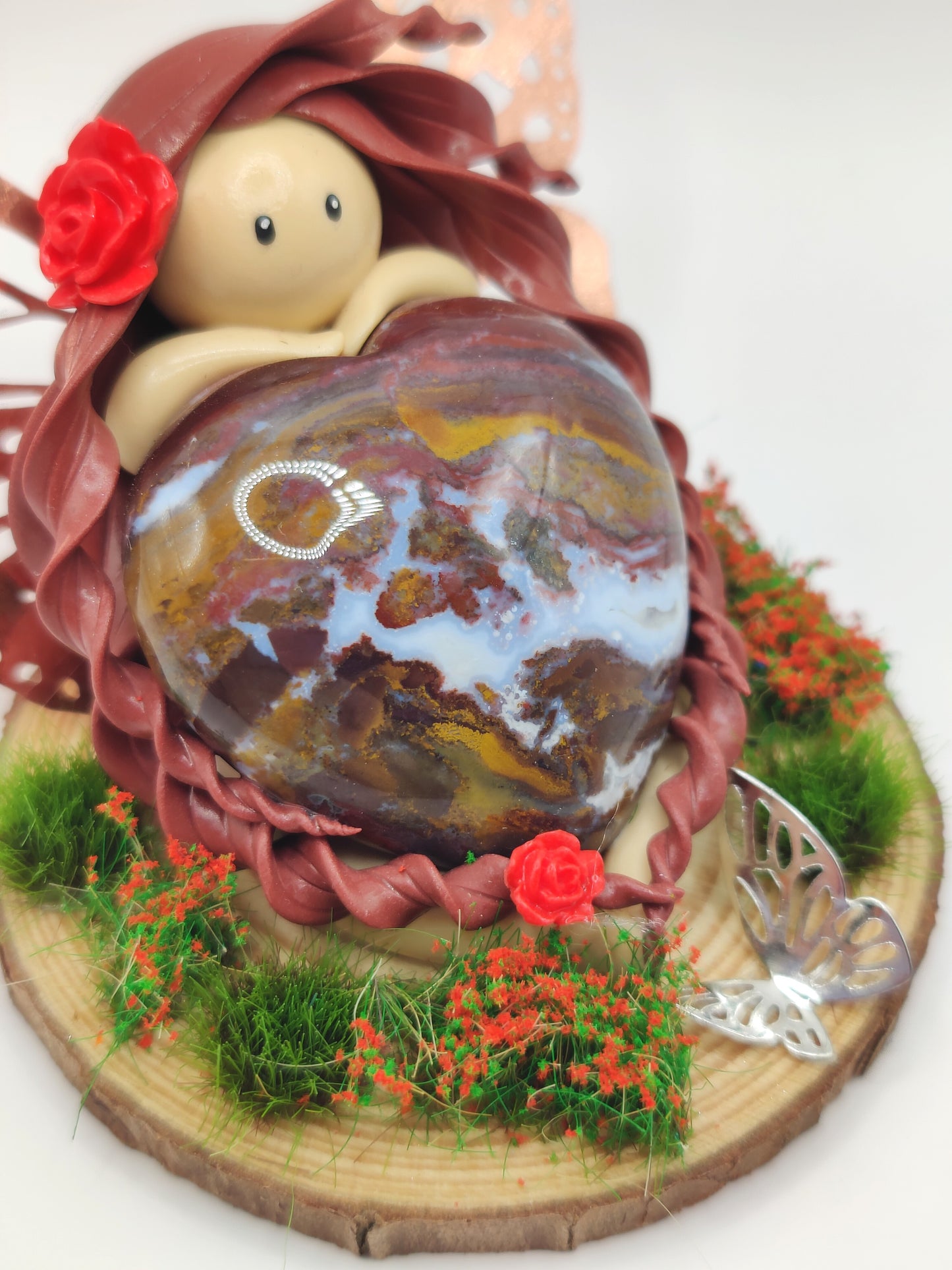 Fée des fleurs - Jaspe Breschia en forme de cœur