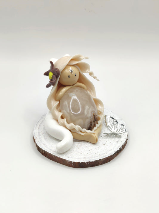 Renarde polaire - Agate fleurs de cerisiers