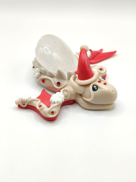 Dragon protecteur de noël - Cristal de roche en forme de cœur