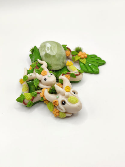 Maman dragon et son bébé - Jade jaune