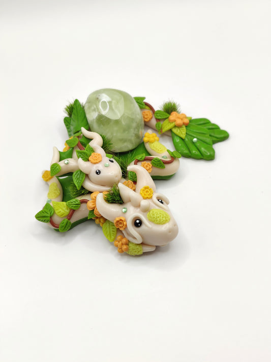 Maman dragon et son bébé - Jade jaune