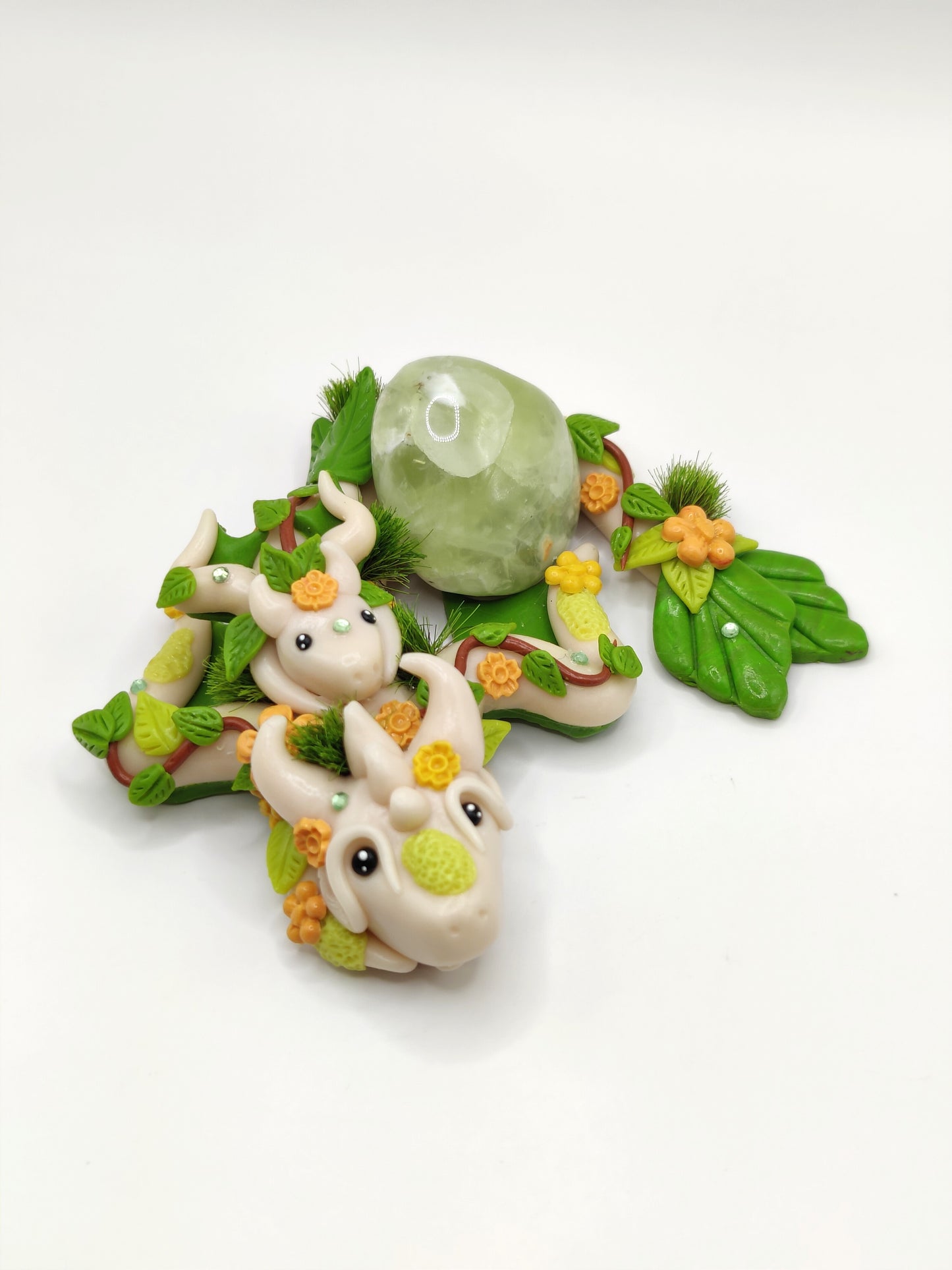 Maman dragon et son bébé - Jade jaune