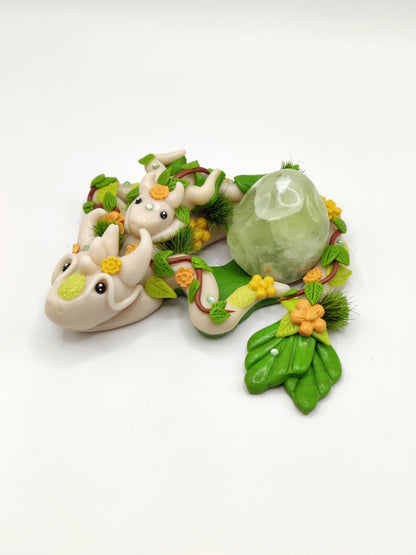 Maman dragon et son bébé - Jade jaune