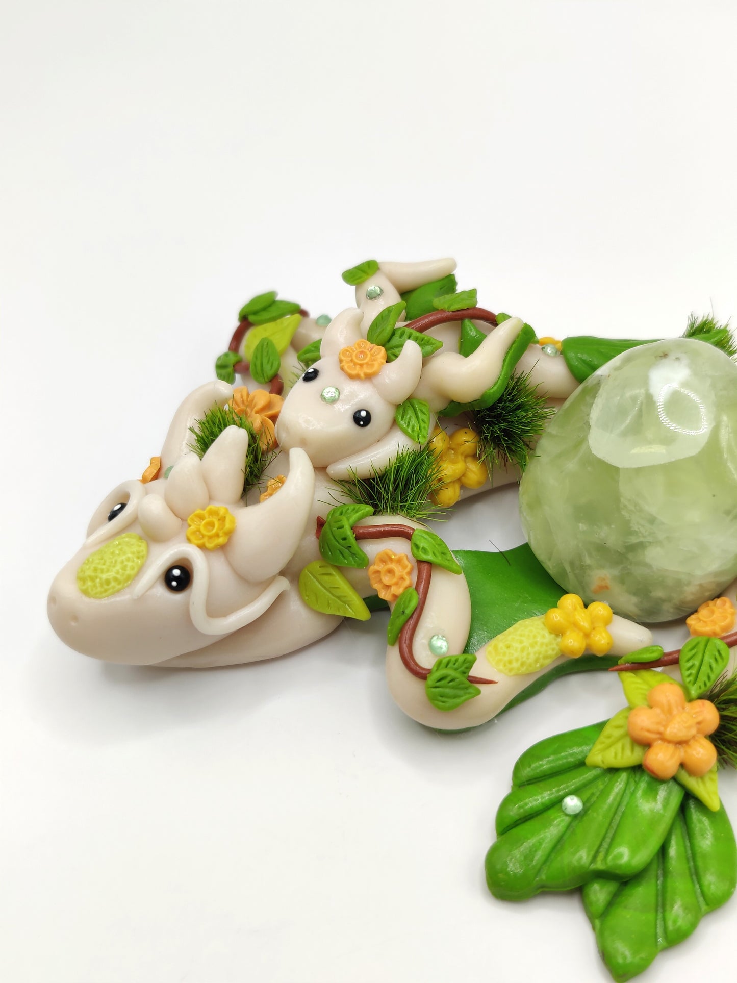 Maman dragon et son bébé - Jade jaune