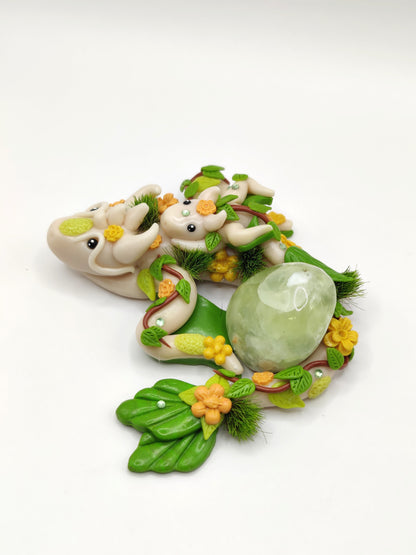 Maman dragon et son bébé - Jade jaune