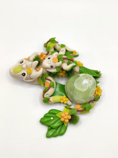 Maman dragon et son bébé - Jade jaune