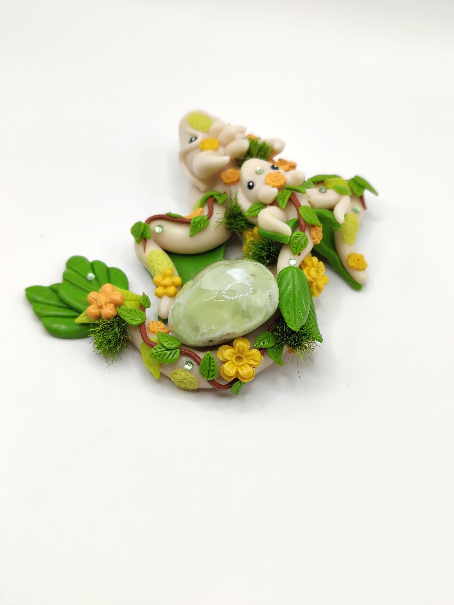 Maman dragon et son bébé - Jade jaune