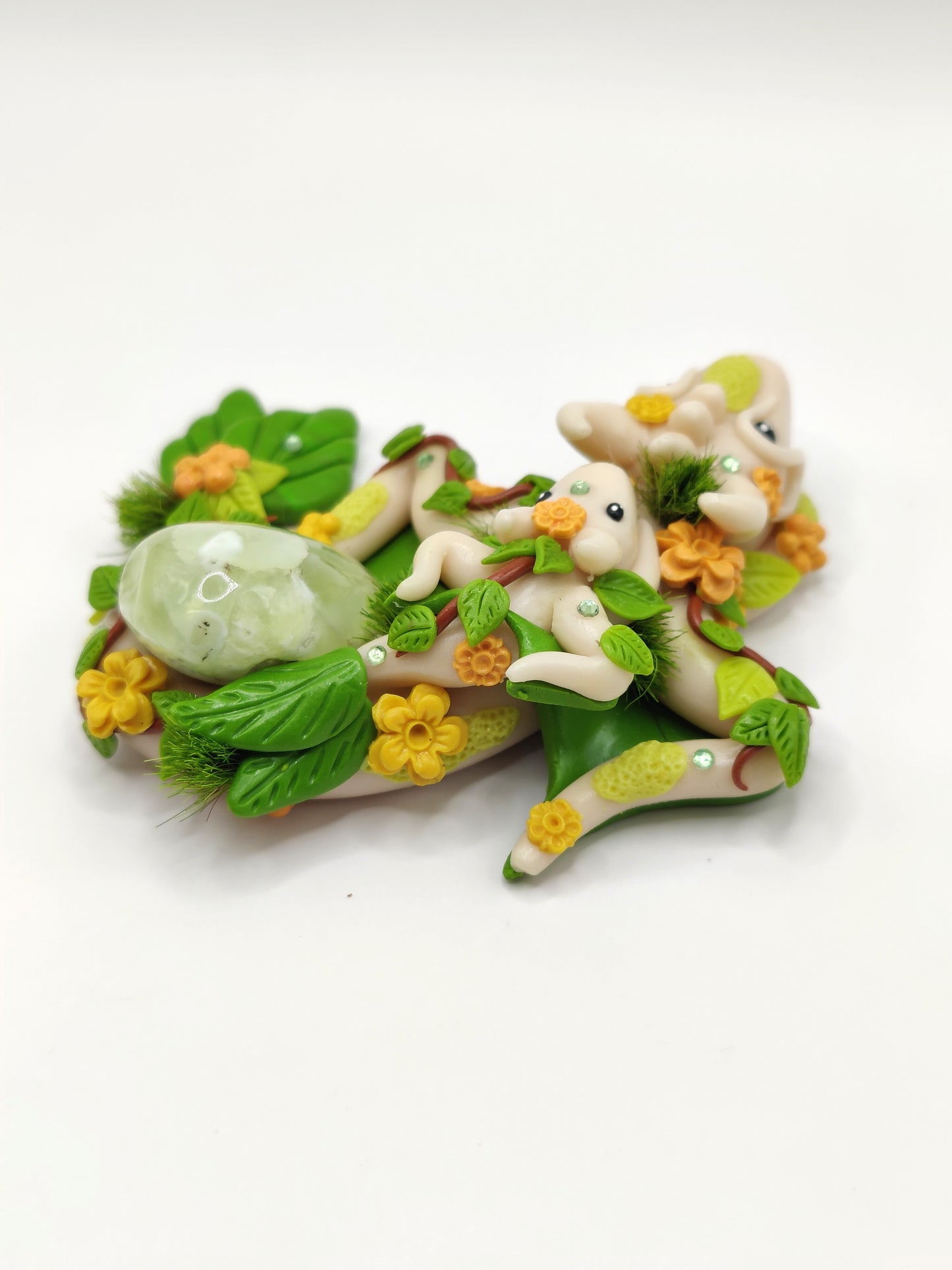 Maman dragon et son bébé - Jade jaune