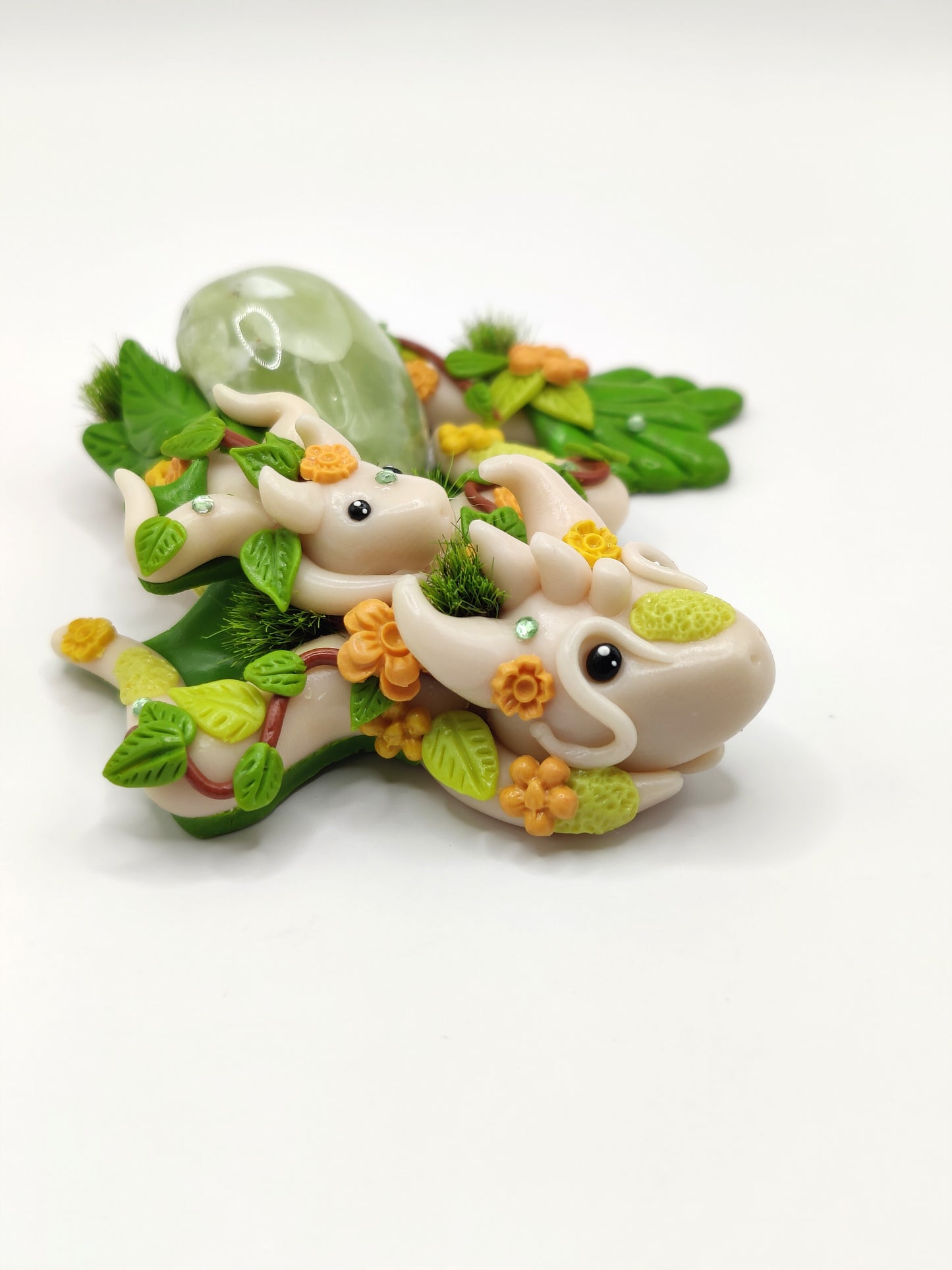 Maman dragon et son bébé - Jade jaune