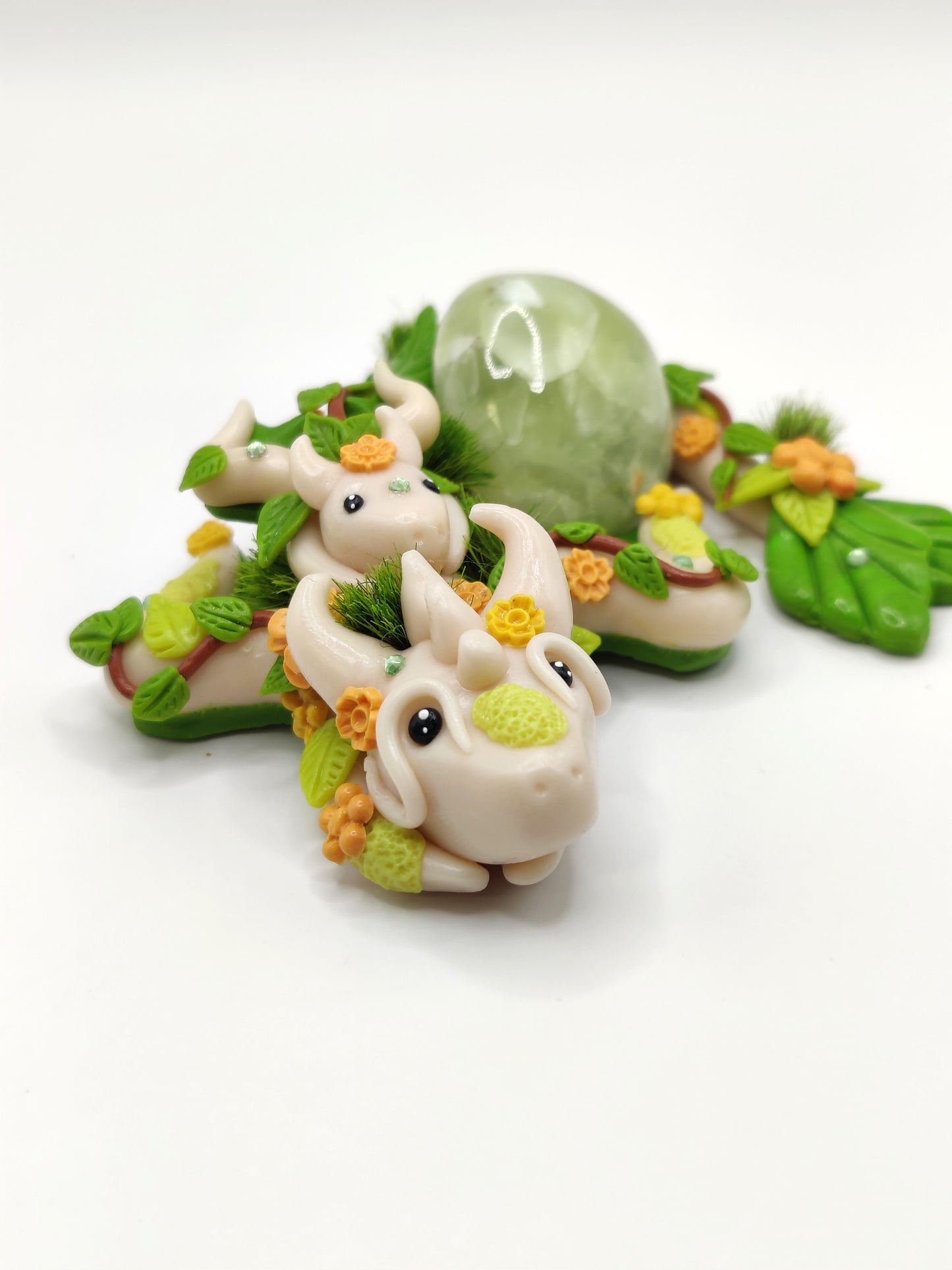 Maman dragon et son bébé - Jade jaune