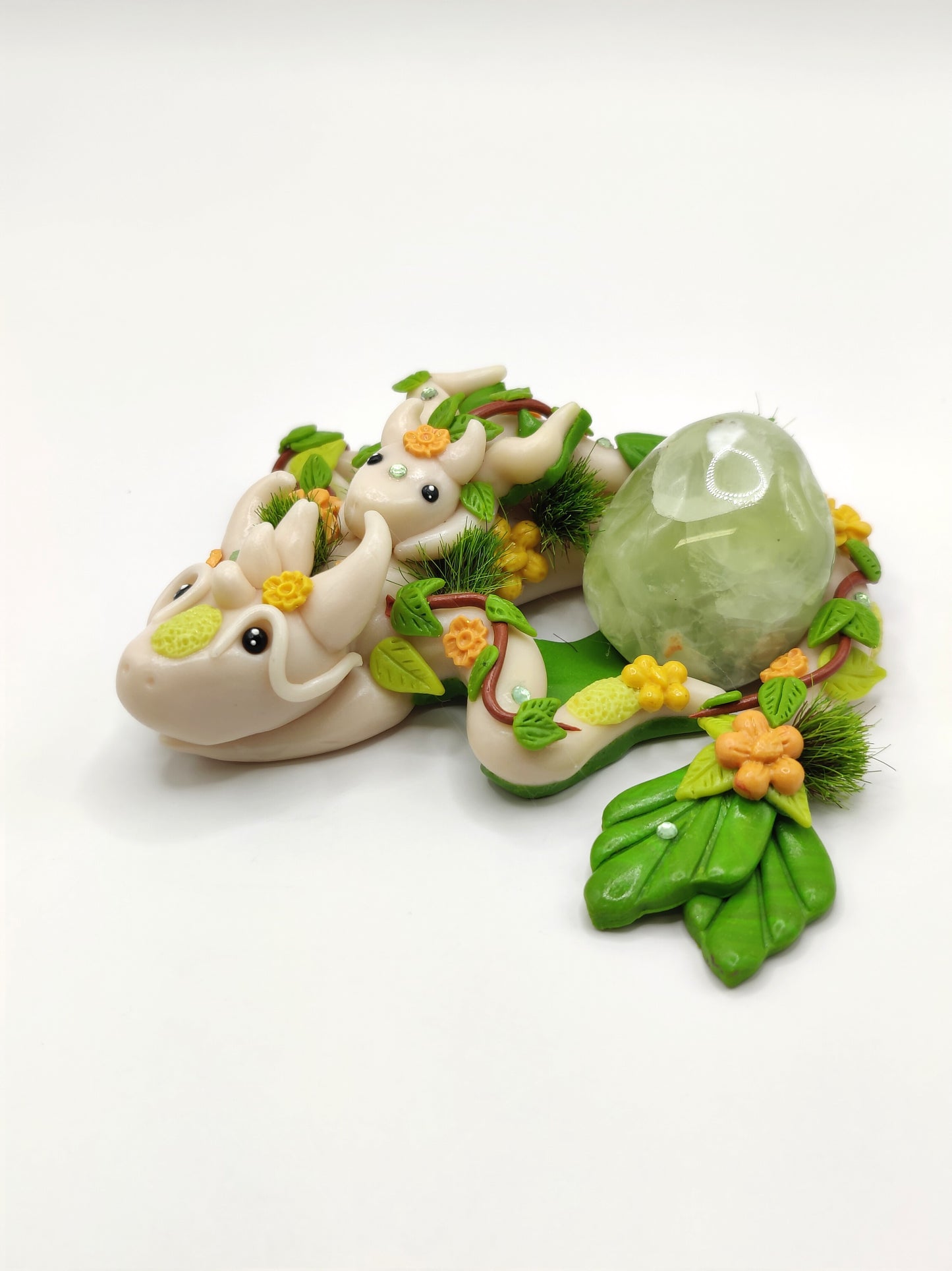 Maman dragon et son bébé - Jade jaune