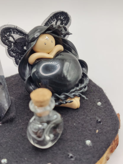 Reine des ombres - Cœur en obsidienne œil céleste - Pointe d'agate noire