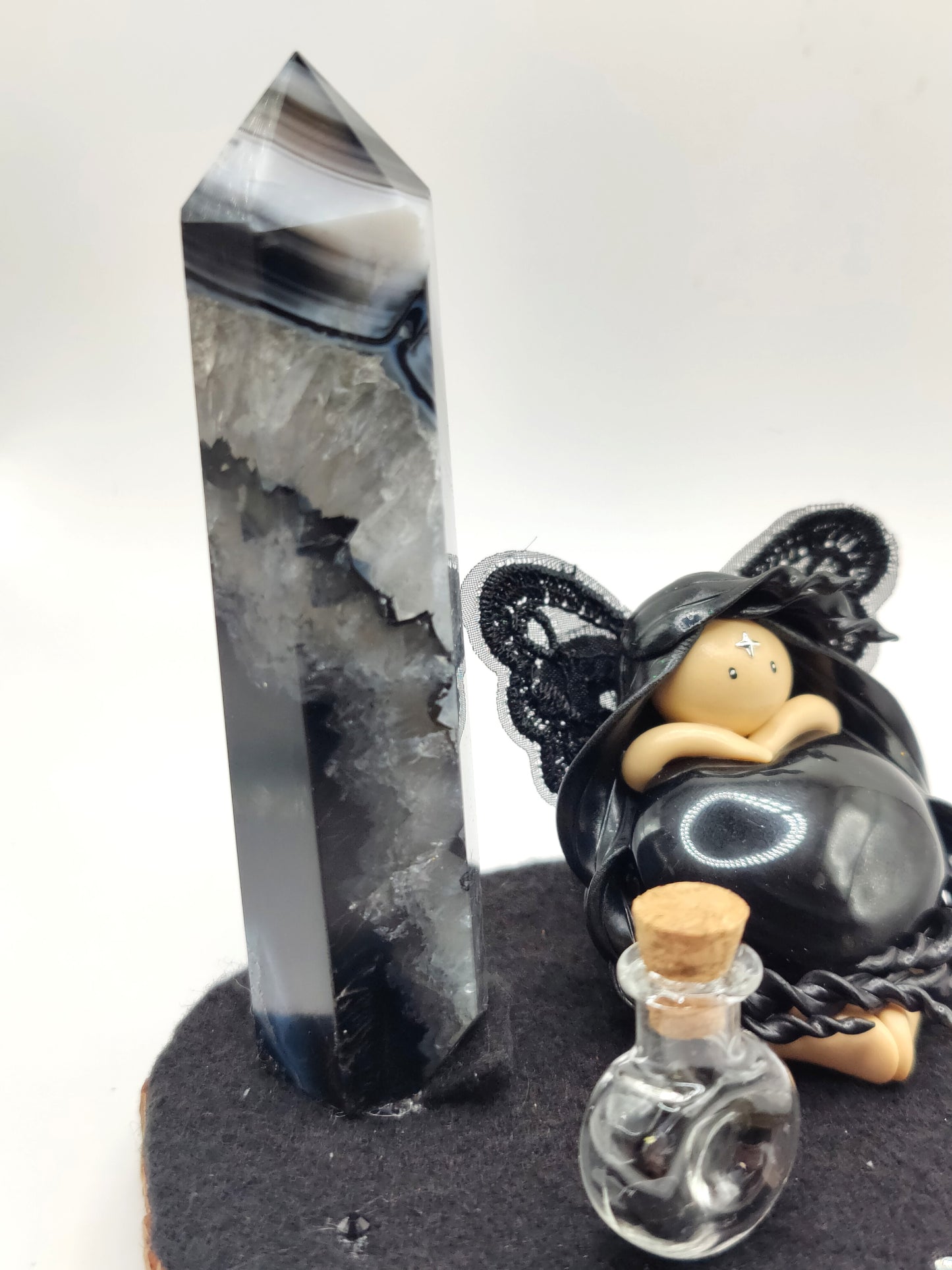 Reine des ombres - Cœur en obsidienne œil céleste - Pointe d'agate noire