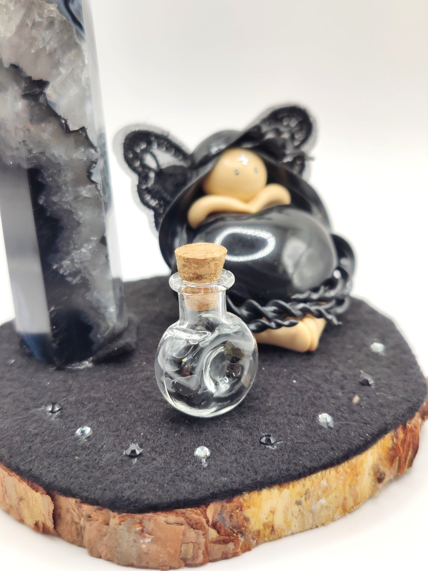 Reine des ombres - Cœur en obsidienne œil céleste - Pointe d'agate noire