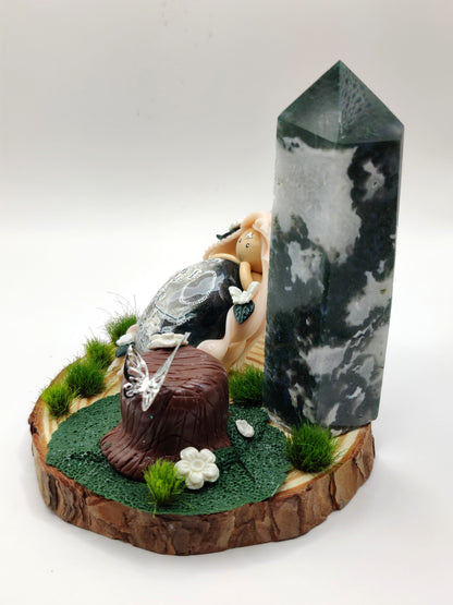 Reine de la nature - Agate mousse et pointe d'agate arbre