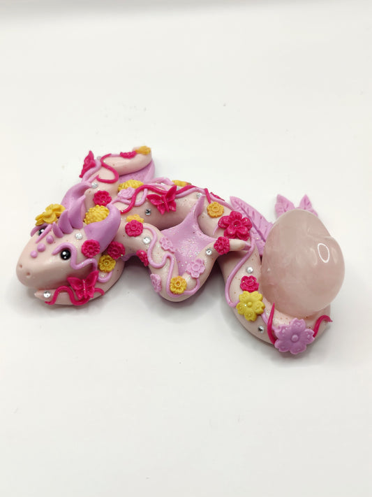 Dragon des fleurs - Cœur en quartz rose