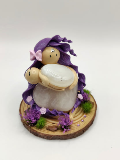 Maman et son bébé - Agate blanche et quartz rose
