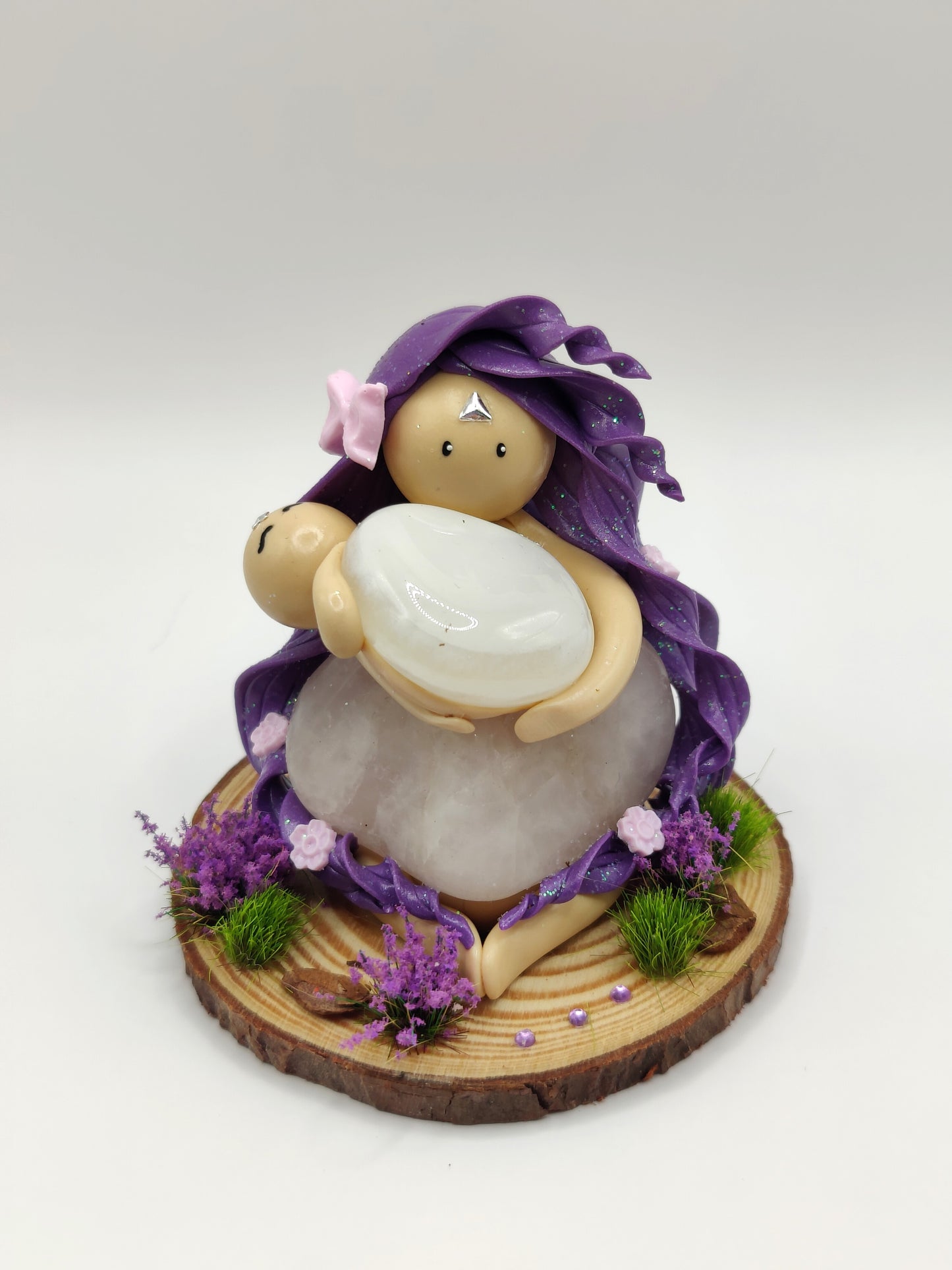 Maman et son bébé - Agate blanche et quartz rose