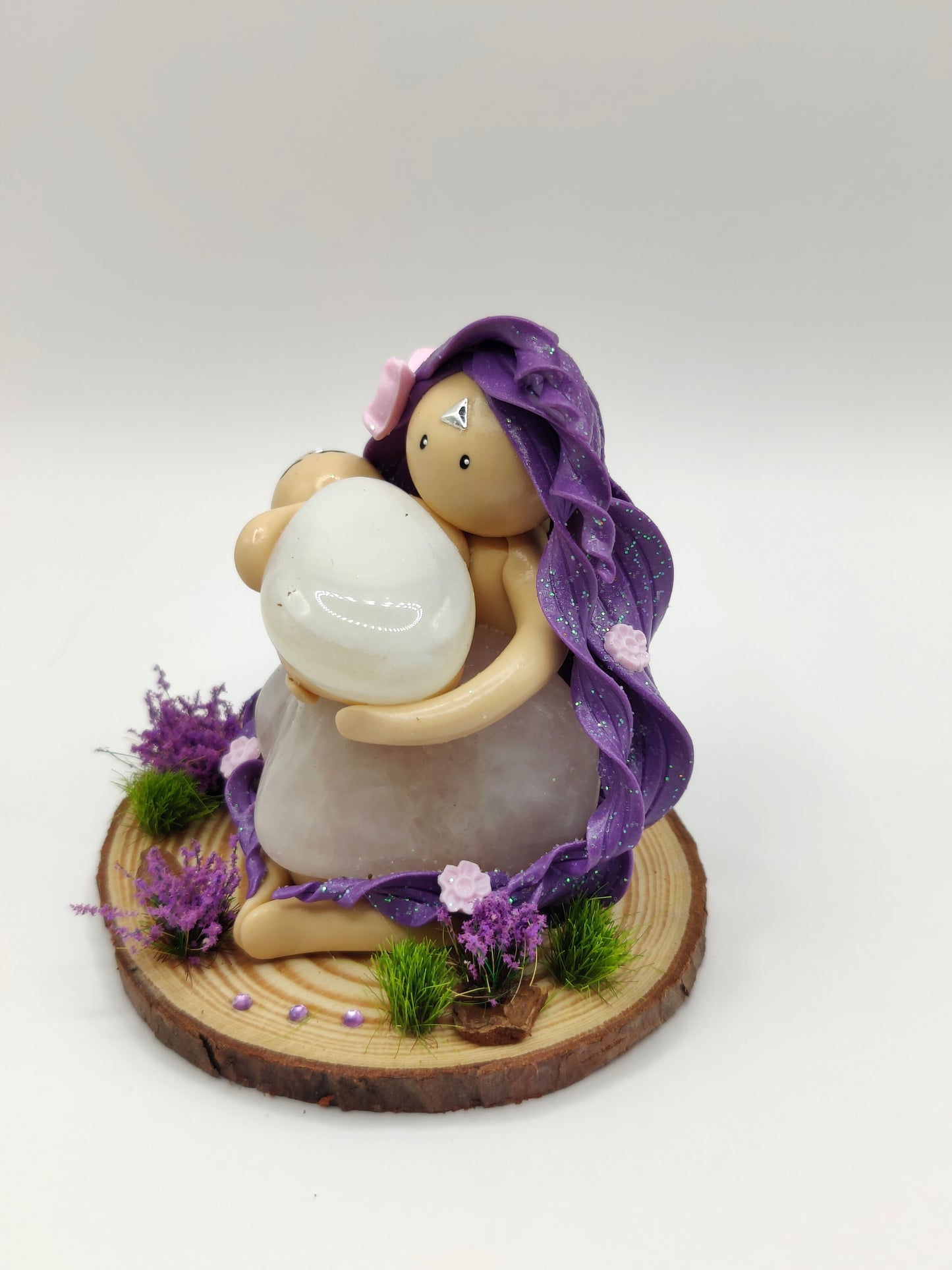 Maman et son bébé - Agate blanche et quartz rose