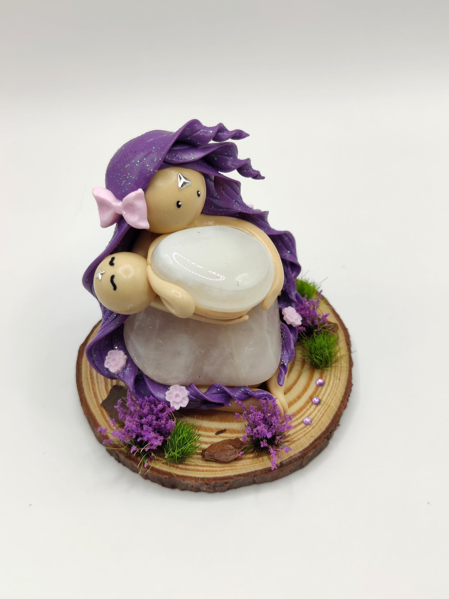 Maman et son bébé - Agate blanche et quartz rose