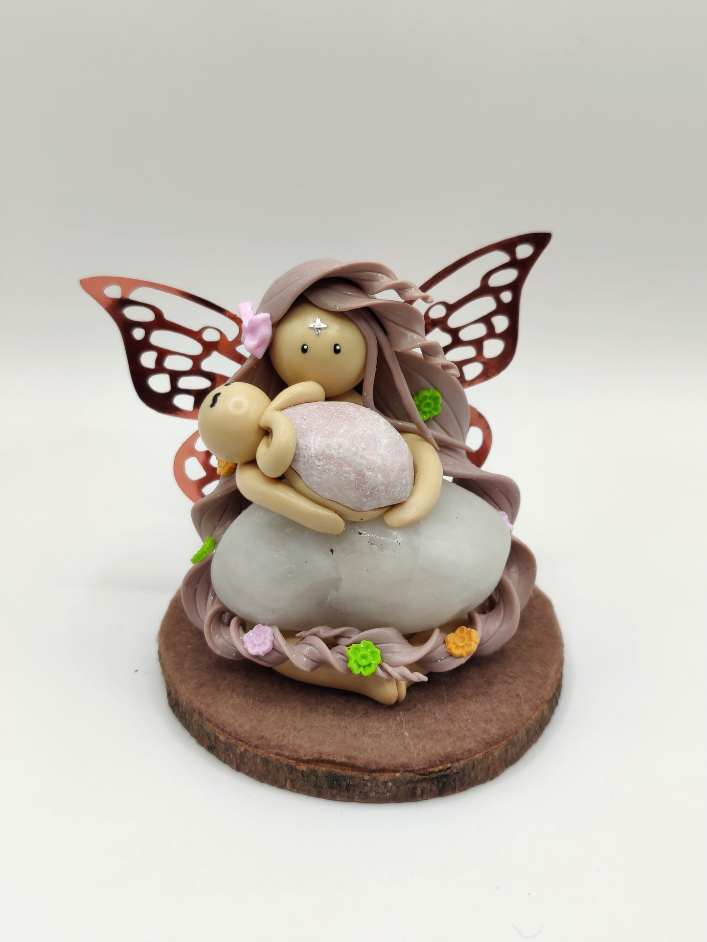 Maman fée et son bébé - Opale rose et quartz rose