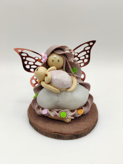 Maman fée et son bébé - Opale rose et quartz rose